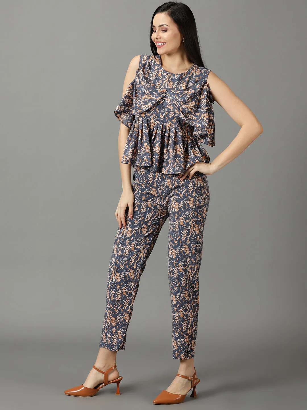 Women's Grey Printed Co-Ords