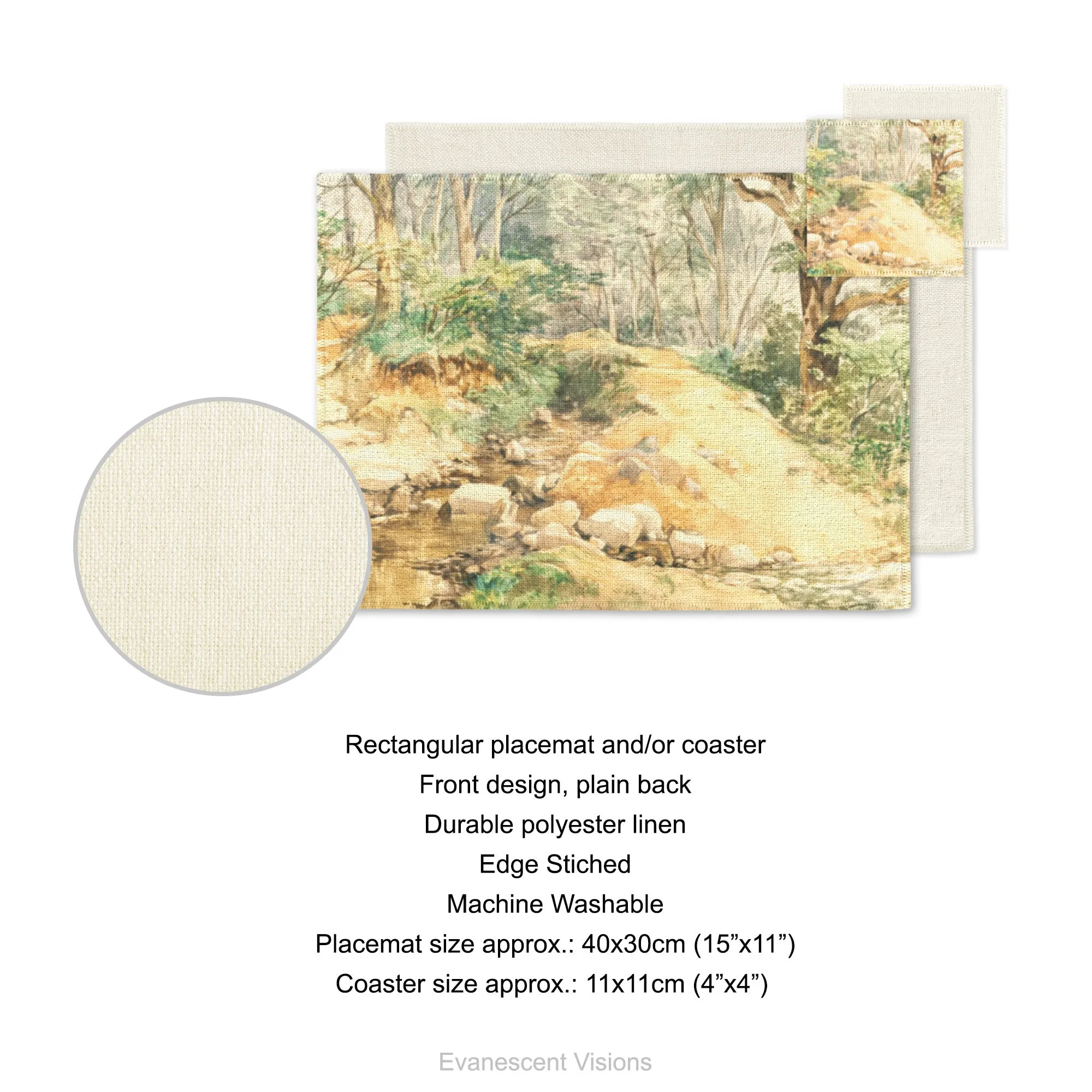 Woodland Nature Fabric Placemat and Coasters