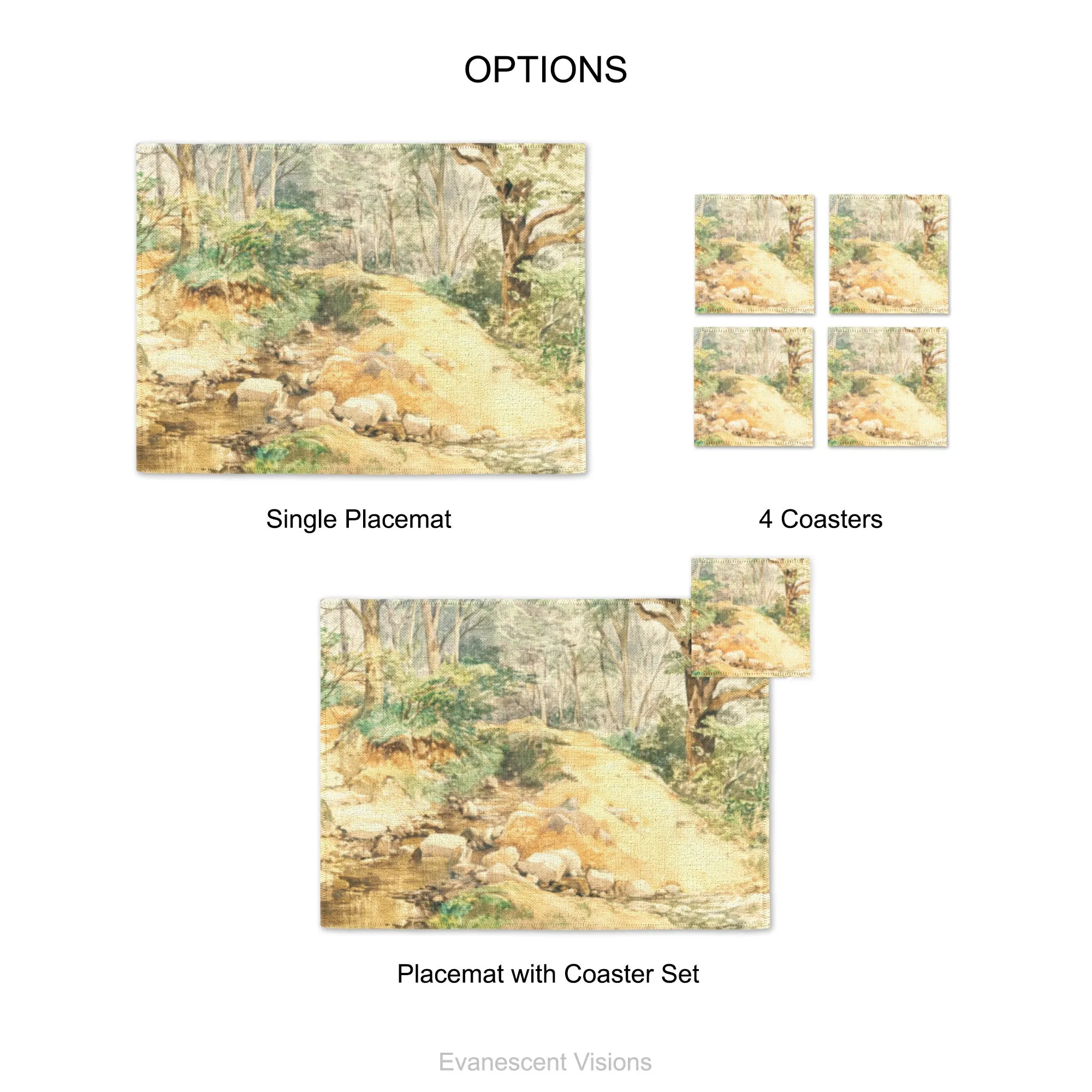 Woodland Nature Fabric Placemat and Coasters