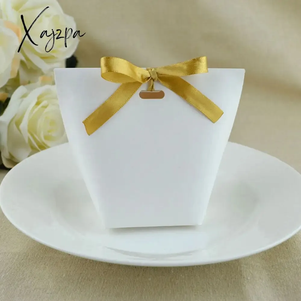 Xajzpa - Wedding Welcome Bags 25/50pcs Blank Kraft Paper Bag White Black Candy Bag Wedding Favor Gift Box Package Birthday Party Decoration Bag With Ribbon