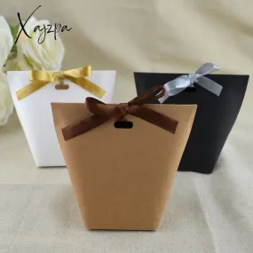 Xajzpa - Wedding Welcome Bags 25/50pcs Blank Kraft Paper Bag White Black Candy Bag Wedding Favor Gift Box Package Birthday Party Decoration Bag With Ribbon