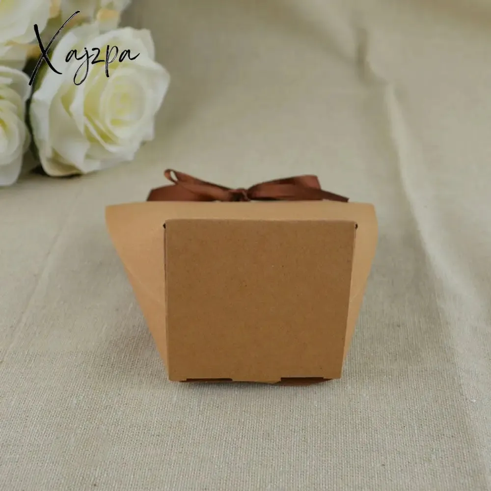 Xajzpa - Wedding Welcome Bags 25/50pcs Blank Kraft Paper Bag White Black Candy Bag Wedding Favor Gift Box Package Birthday Party Decoration Bag With Ribbon