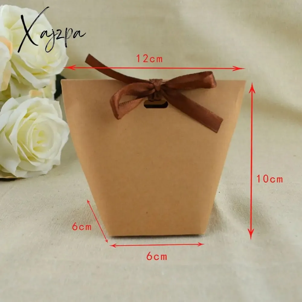 Xajzpa - Wedding Welcome Bags 25/50pcs Blank Kraft Paper Bag White Black Candy Bag Wedding Favor Gift Box Package Birthday Party Decoration Bag With Ribbon