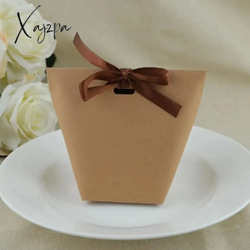 Xajzpa - Wedding Welcome Bags 25/50pcs Blank Kraft Paper Bag White Black Candy Bag Wedding Favor Gift Box Package Birthday Party Decoration Bag With Ribbon